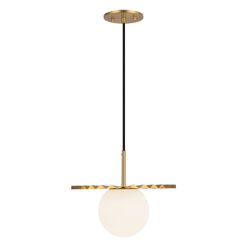 Kuzco Alora Mood Plume 12in 1-Light Pendant | Couture Brushed Gold and Opal Matte Glass | Kitchen Island & Dining Room | Model PD501212BGOP