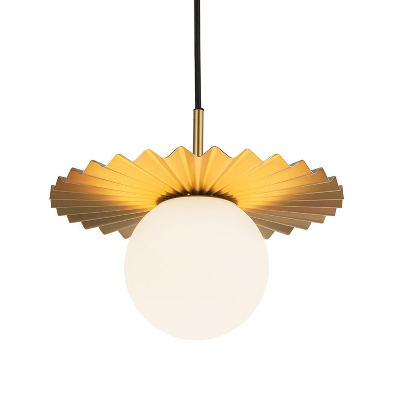 Kuzco Alora Mood Plume 12in 1-Light Pendant | Couture Brushed Gold and Opal Matte Glass | Kitchen Island & Dining Room | Model PD501212BGOP