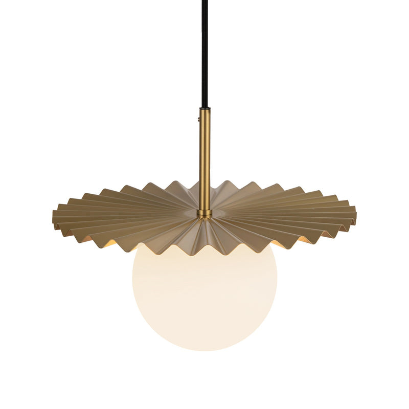 Kuzco Alora Mood Plume 12in 1-Light Pendant | Couture Brushed Gold and Opal Matte Glass | Kitchen Island & Dining Room | Model PD501212BGOP