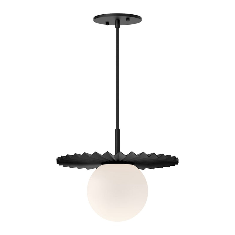 Kuzco Alora Mood Plume 12in 1-Light Pendant | Modern Matte Black and Opal Glass | Kitchen Island & Dining Room | 9.62 x 11.88 in | Model PD501212MBOP