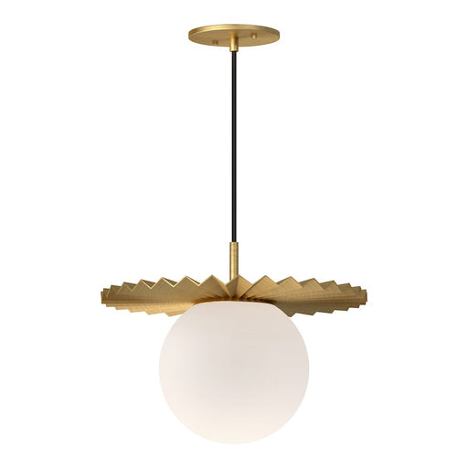 Kuzco Plume 14in 1-Light Pendant | Couture Brushed Gold and Opal Matte Glass | Kitchen Island & Dining Room | 13.88 x 11.75 in | Model PD501214BGOP