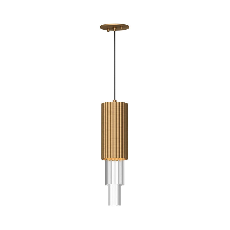 Kuzco Alora Mood Bordeaux 4in LED Pendant | Art Deco Aged Gold and Clear Ribbed Glass | Kitchen Island & Dining Room | 935lm | Model PD502204AGCR