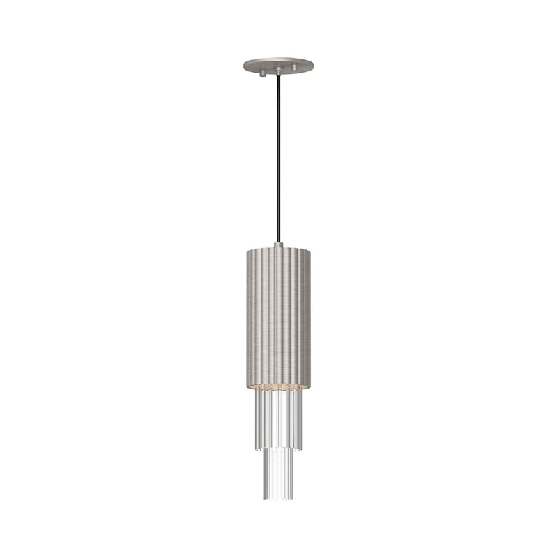 Kuzco Bordeaux 4in 1-Light LED Pendant | Brushed Nickel and Clear Ribbed Glass | Kitchen Island & Dining Room | 17.12 x 4.38 in | Model PD502204BNCR
