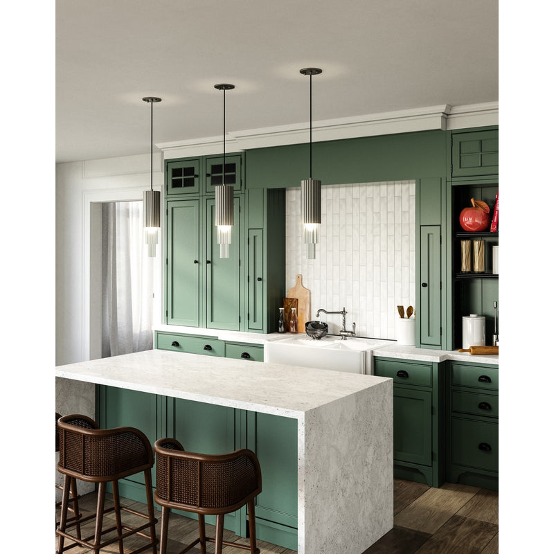 Kuzco Bordeaux 4in 1-Light LED Pendant | Brushed Nickel and Clear Ribbed Glass | Kitchen Island & Dining Room | 17.12 x 4.38 in | Model PD502204BNCR