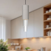 Kuzco Bordeaux 4in 1-Light LED Pendant | Brushed Nickel and Clear Ribbed Glass | Kitchen Island & Dining Room | 17.12 x 4.38 in | Model PD502204BNCR