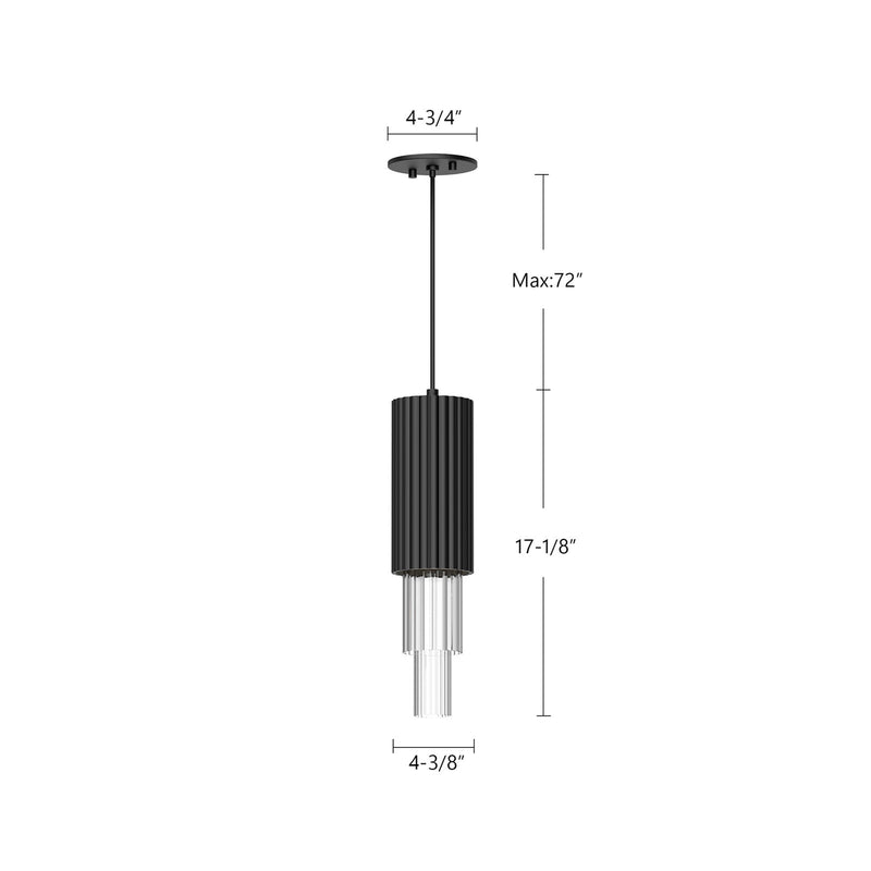 Kuzco Bordeaux 4in 1-Light LED Pendant | Brushed Nickel and Clear Ribbed Glass | Kitchen Island & Dining Room | 17.12 x 4.38 in | Model PD502204BNCR
