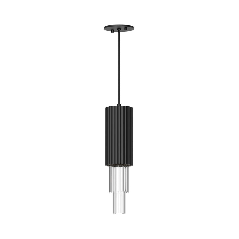Kuzco Bordeaux 4in LED Pendant | Art Deco Clear Ribbed Glass and Matte Black | Kitchen Island & Dining Room | 17 x 4 in | Model PD502204MBCR