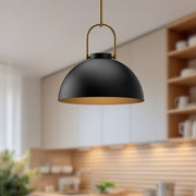 Kuzco Harper 16in 1-Light Pendant | Mid-Century Matte Black Metal and Opal Glass | Kitchen Island & Dining Room | Model PD504016MB
