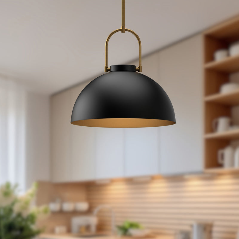 Kuzco Harper 16in 1-Light Pendant | Mid-Century Matte Black Metal and Opal Glass | Kitchen Island & Dining Room | Model PD504016MB