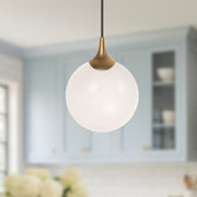 Kuzco Nouveau 1-Light 8in Pendant | Art Nouveau Aged Gold Metal and Opal Matte Glass | Kitchen Island & Dining Room | 40W E26 | Model PD505108AGOP