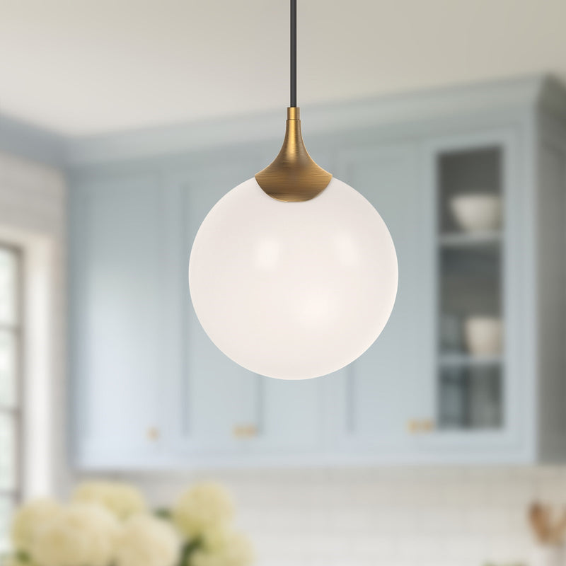 Kuzco Nouveau 1-Light 8in Pendant | Art Nouveau Aged Gold Metal and Opal Matte Glass | Kitchen Island & Dining Room | 40W E26 | Model PD505108AGOP