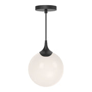 Kuzco Nouveau 1-Light 8in Pendant | Art Nouveau Matte Black and Opal Glass | Kitchen Island & Dining Room | 10.5in H, 7.88in Dia | Model PD505108MBOP