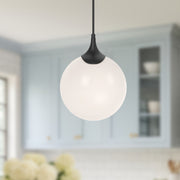 Kuzco Nouveau 1-Light 8in Pendant | Art Nouveau Matte Black and Opal Glass | Kitchen Island & Dining Room | 10.5in H, 7.88in Dia | Model PD505108MBOP