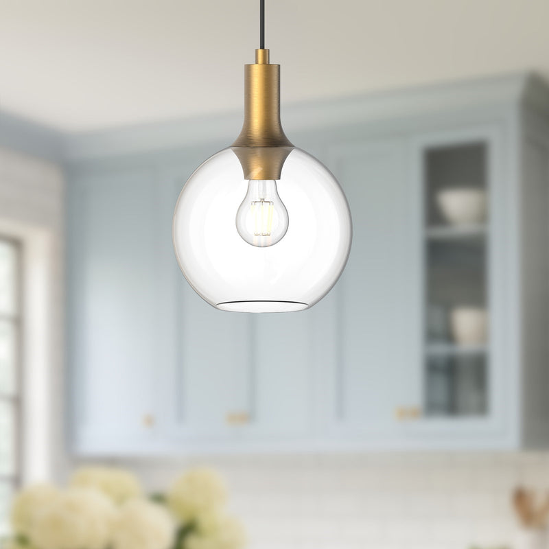 Kuzco Castilla 8in 1-Light Pendant | Aged Gold Metal and Clear Glass | Kitchen Island & Dining Room | 8 x 8 x 11 in | Model PD506108AGCL