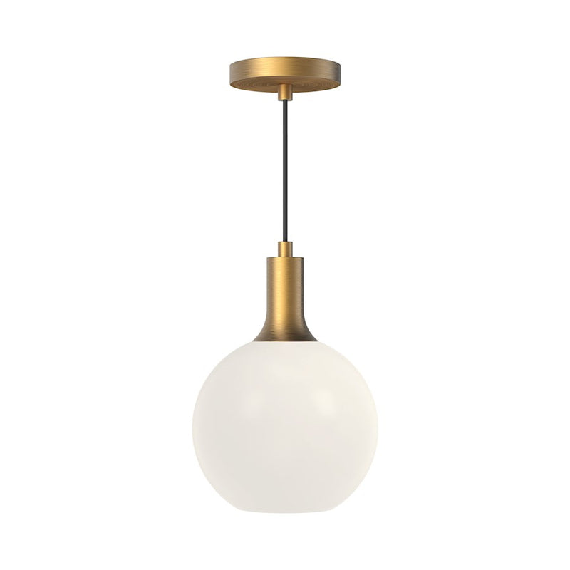 Kuzco Castilla 8in 1-Light Pendant | Classic Chic Aged Gold Steel and Opal Matte Glass | Kitchen Island & Dining Room | Model PD506108AGOP