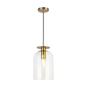 Kuzco Sylvia 8in 1-Light Pendant | Brushed Gold Steel and Clear Glass | Kitchen Island & Dining Room | 15.12 x 8 in | Model PD515408BGCL
