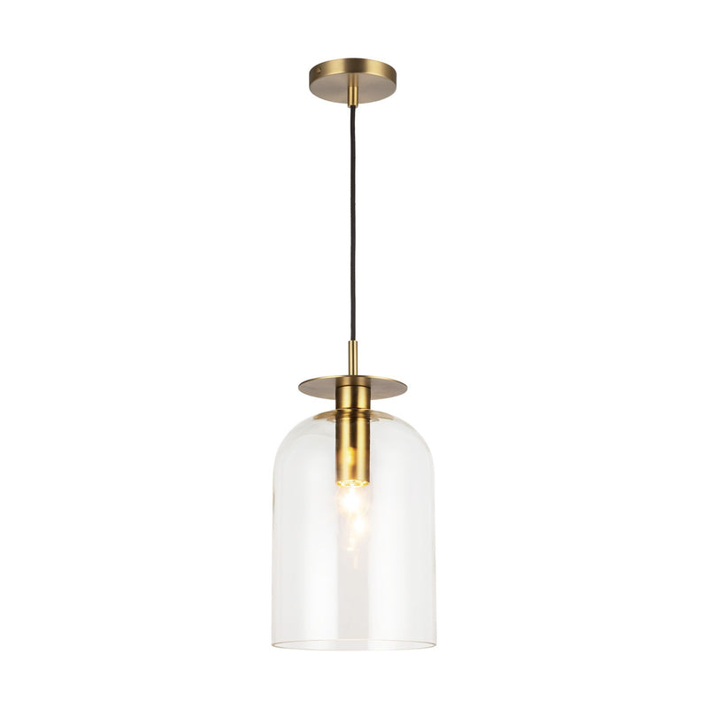 Kuzco Sylvia 8in 1-Light Pendant | Brushed Gold Steel and Clear Glass | Kitchen Island & Dining Room | 15.12 x 8 in | Model PD515408BGCL