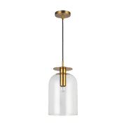 Kuzco Sylvia 8in 1-Light Pendant | Brushed Gold Steel and Clear Glass | Kitchen Island & Dining Room | 15.12 x 8 in | Model PD515408BGCL