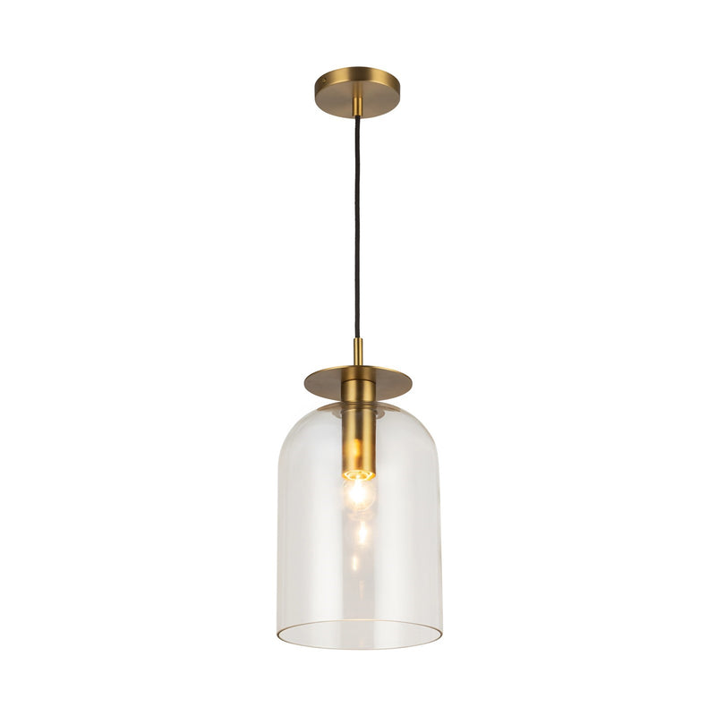 Kuzco Sylvia 8in 1-Light Pendant | Brushed Gold Steel and Clear Glass | Kitchen Island & Dining Room | 15.12 x 8 in | Model PD515408BGCL