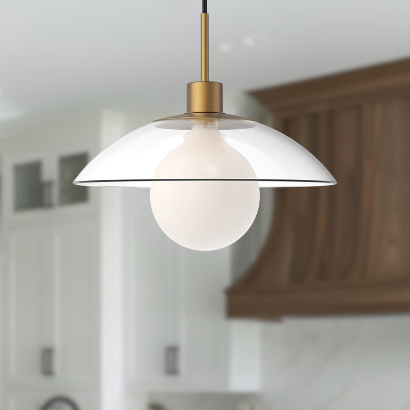 Alora Mood Francesca 12in 1-Light Pendant | Mid-Century Aged Gold and Clear Glass | Dining Room & Living Room | 7.88 x 11.88 in | Model PD517112AGCL