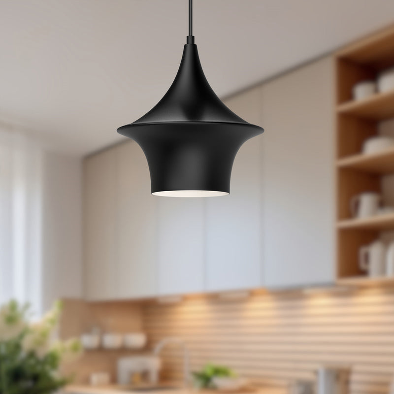 Kuzco Emiko 9in 1-Light Pendant | Japanese-Inspired Minimalist Matte Black Metal | Kitchen Island & Dining Room | 10 x 9 x 10 in | Model PD523009MB