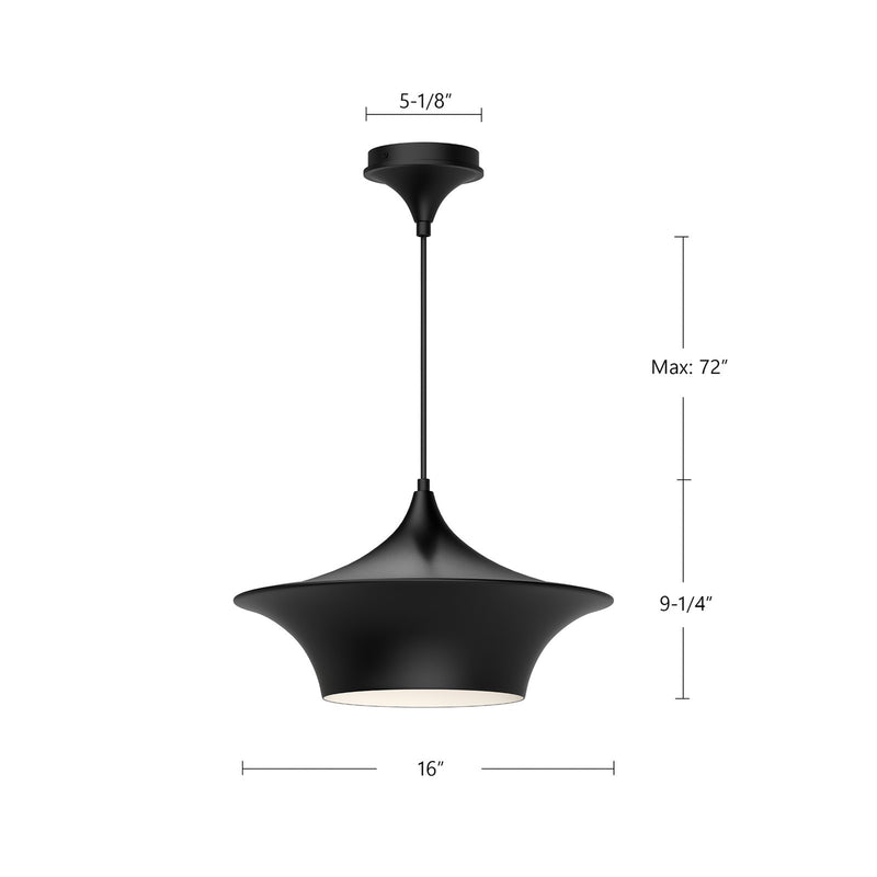 Kuzco Alora Mood Emiko 16in 1-Light Pendant | Minimalist Matte Black Metal | Kitchen Island & Dining Room | 16 x 9 in | Model PD523016MB