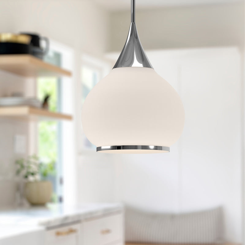 Kuzco Hazel 14in 1-Light Pendant | Vintage Chrome and Opal Matte Glass | Kitchen Island & Dining Room | 17.75in H | Model PD524214CHOP