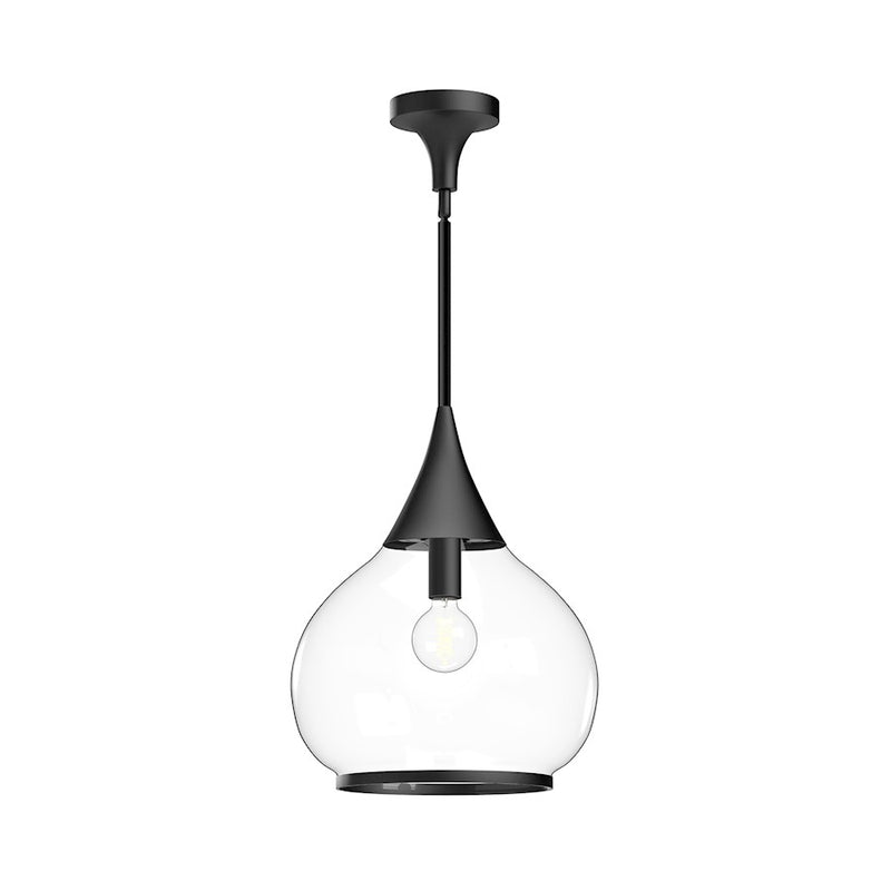 Alora Mood Hazel 14in 1-Light Pendant | Vintage Clear Glass and Matte Black | Kitchen Island & Dining Room | 18 x 14 x 14 in | Model PD524214MBCL