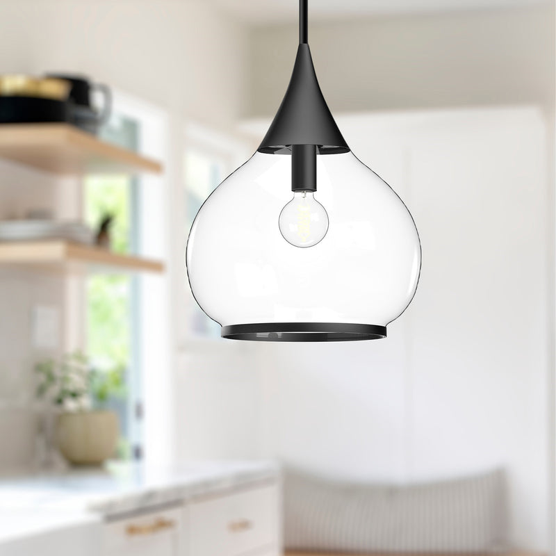 Alora Mood Hazel 14in 1-Light Pendant | Vintage Clear Glass and Matte Black | Kitchen Island & Dining Room | 18 x 14 x 14 in | Model PD524214MBCL