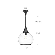 Alora Mood Hazel 14in 1-Light Pendant | Vintage Clear Glass and Matte Black | Kitchen Island & Dining Room | 18 x 14 x 14 in | Model PD524214MBCL