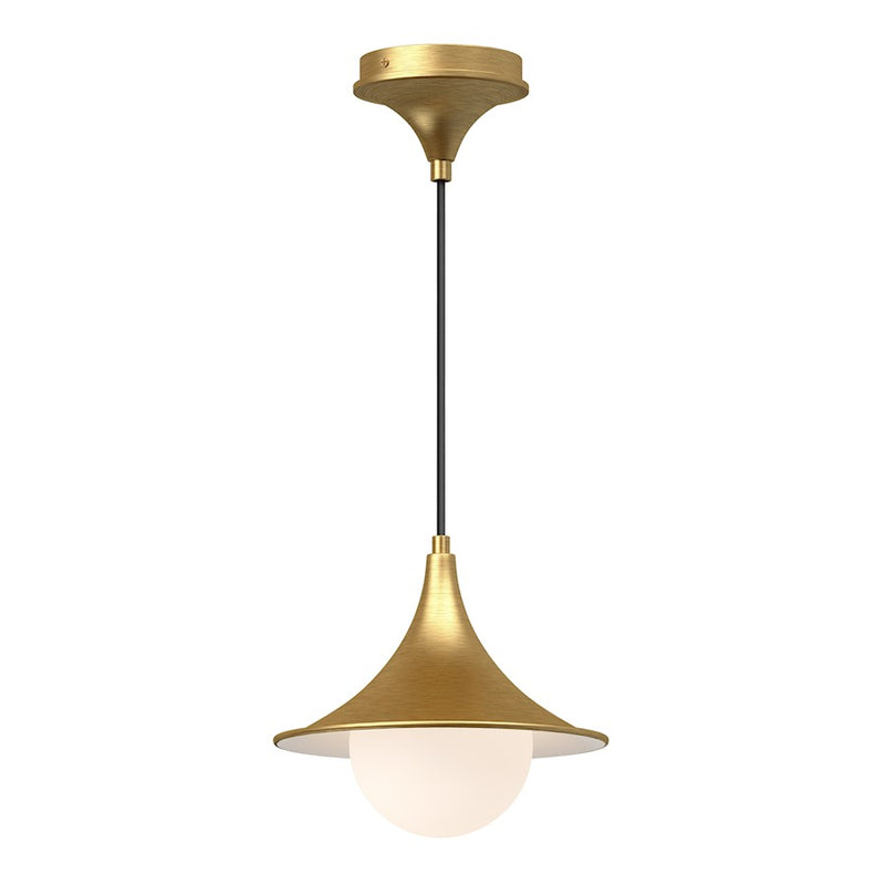 Kuzco Fuji 1-Light 9in Pendant | Modern Brushed Gold and Opal Glass | Kitchen Island & Dining Room | 9.5 x 8.62 in | Model PD525009BGOP