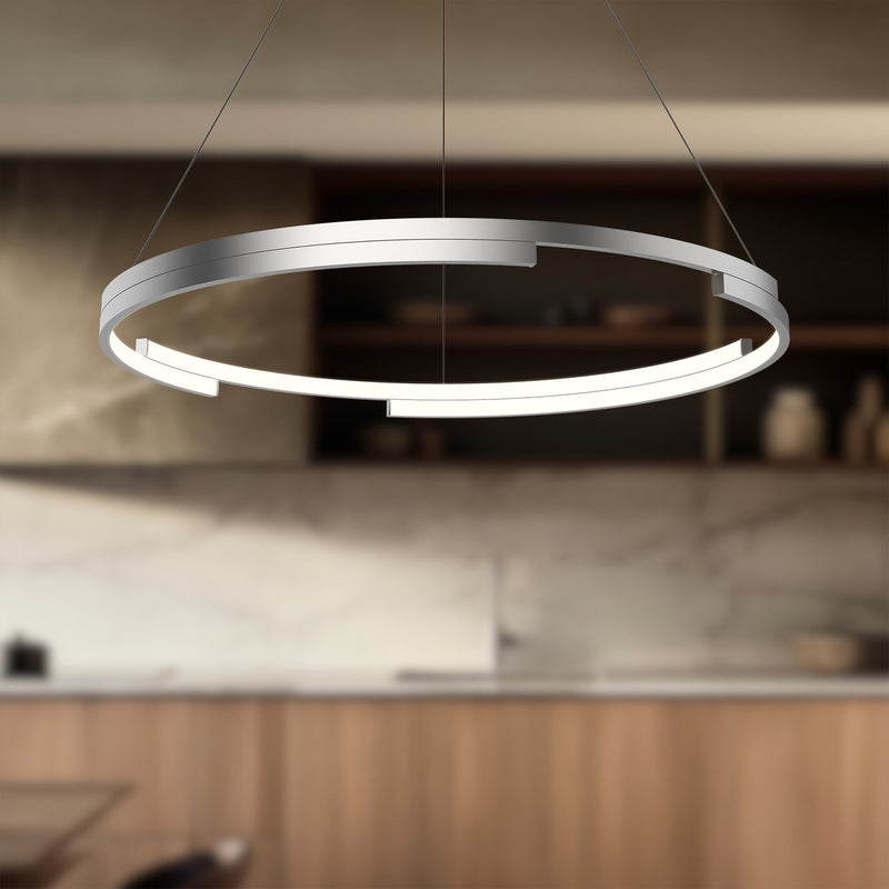 Kuzco Anello Minor 32in LED Pendant | Modern Brushed Nickel and Frosted Acrylic | Living Room & Dining Room Statement Light | Model PD52732-BN