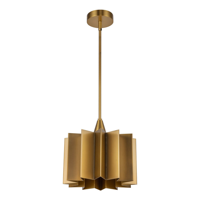Alora Mood Plisse 1-Light 11in Pendant | Vintage Aged Gold Metal | Kitchen Island & Dining Room Pendant | Model PD528412AG