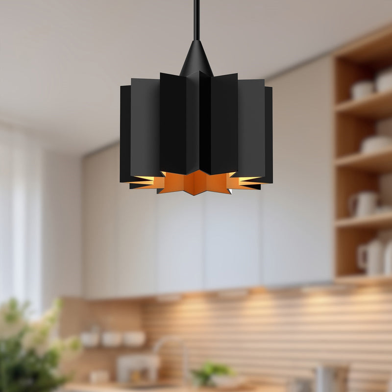 Kuzco Plisse 11in 1-Light Pendant | Matte Black Metal | Dining Room & Entryway | 11.12 x 11.62 in | Model PD528412MB