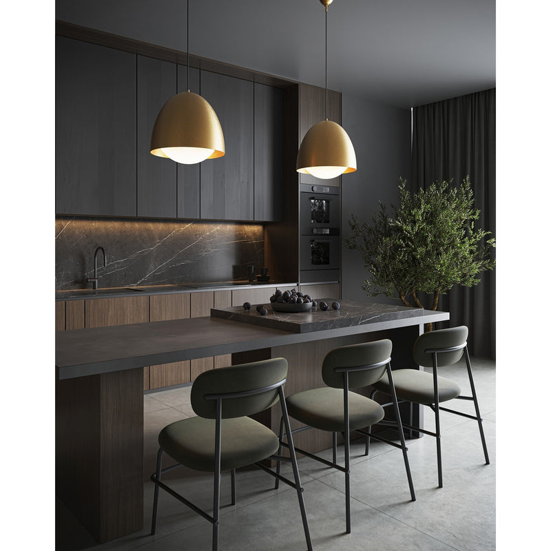 Alora Mood Kenji 16in 1-Light Pendant | Japandi Aged Gold Metal and Opal Glass | Kitchen Island & Dining Room Pendant | 60W E26 | Model PD529116AGOP