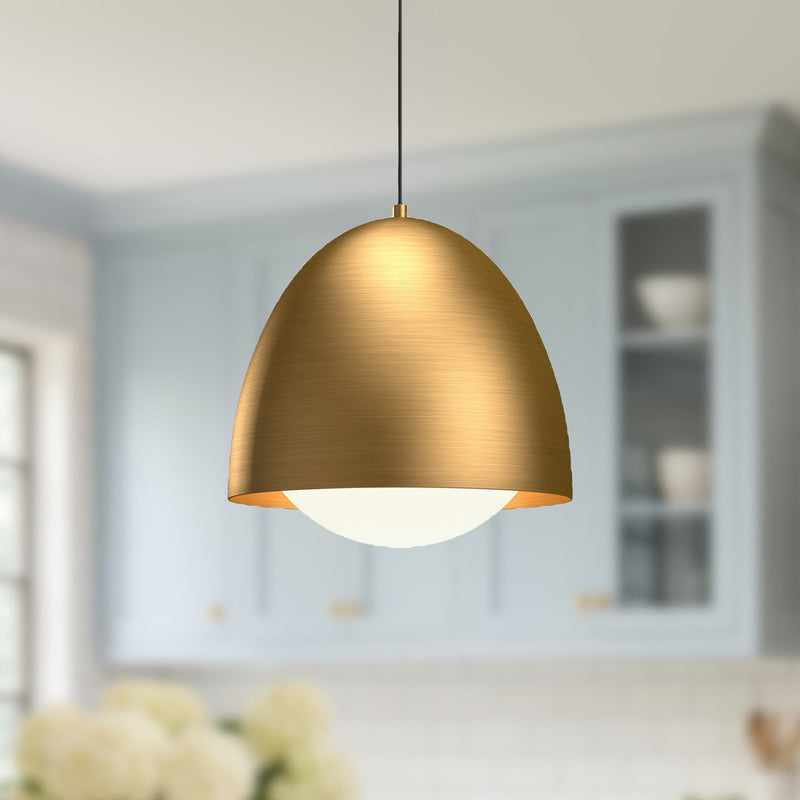 Alora Mood Kenji 16in 1-Light Pendant | Japandi Aged Gold Metal and Opal Glass | Kitchen Island & Dining Room Pendant | 60W E26 | Model PD529116AGOP
