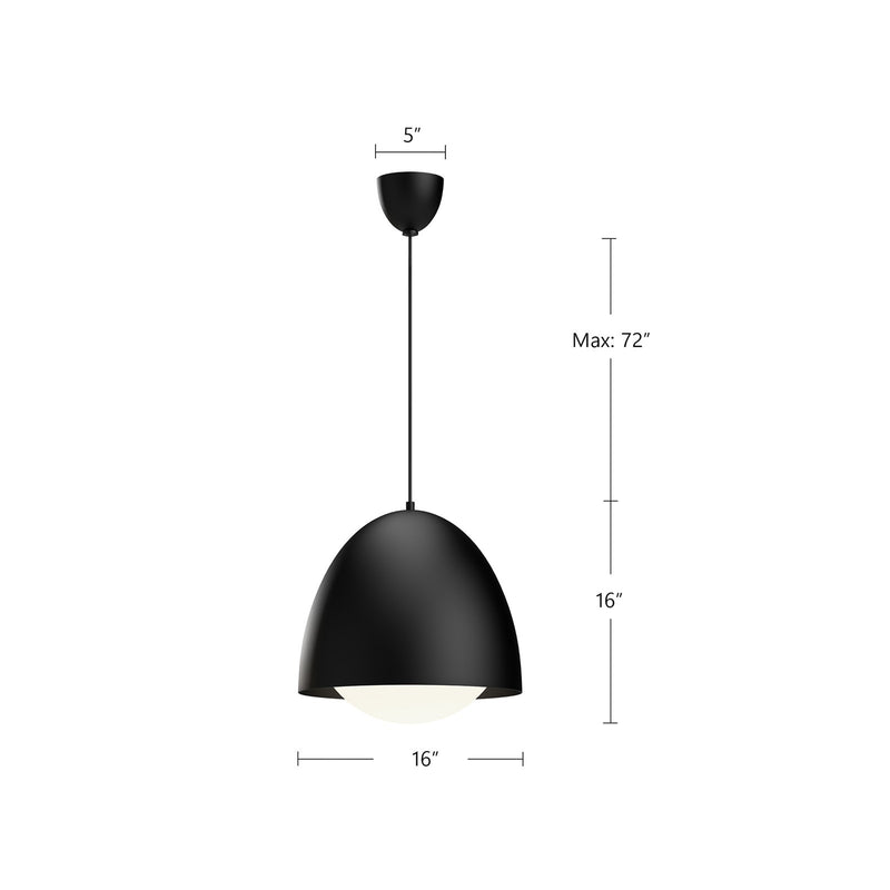 Kuzco Kenji 16in 1-Light Pendant | Matte Black and Opal Glass | Japandi Style | Kitchen Island & Dining Room | 16 in H | Model PD529116MBOP