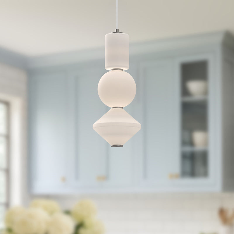 Alora Mood Bijou 8in 1-Light LED Pendant | Modern Brushed Nickel and Opal Matte Glass | Kitchen Island & Dining Room | Model PD530341BNOP