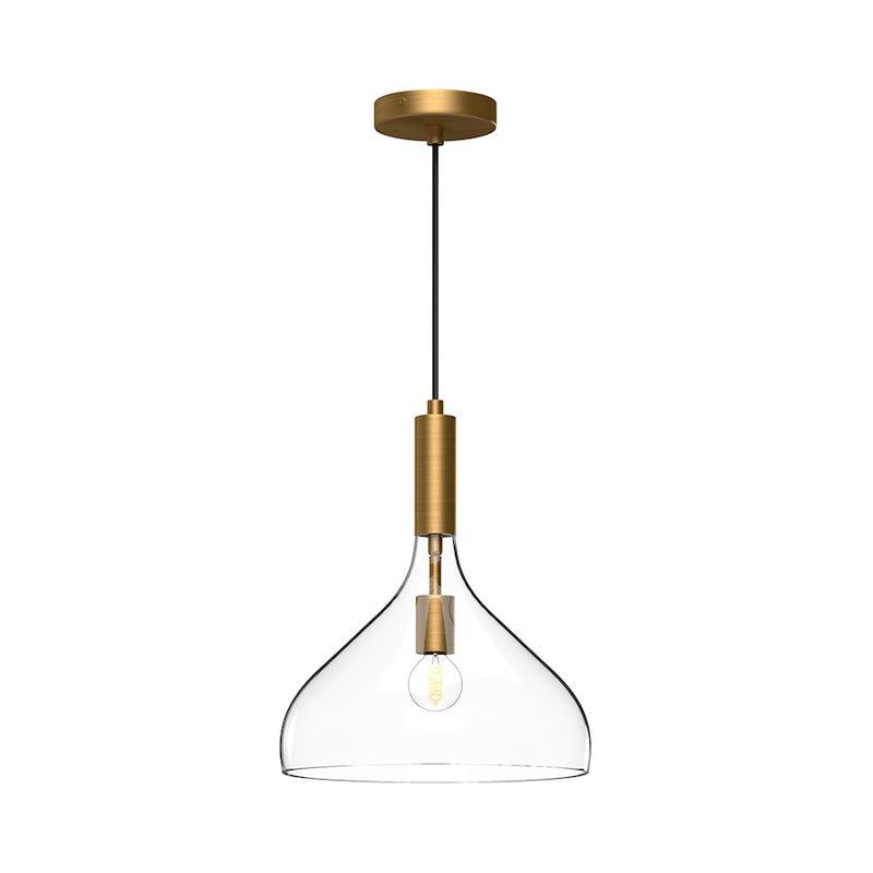 Kuzco Belleview 12in 1-Light Pendant | Aged Gold Metal and Clear Opal Glass | Kitchen Island & Dining Room | 14.25 x 11.88 in | Model PD532312AGCL