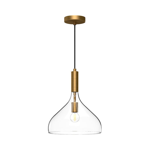 Kuzco Belleview 12in 1-Light Pendant | Aged Gold Metal and Clear Opal Glass | Kitchen Island & Dining Room | 14.25 x 11.88 in | Model PD532312AGCL