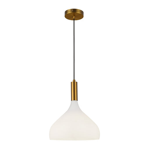 Kuzco Belleview 12in 1-Light Pendant | Aged Brass and Opal Glass | Kitchen Island & Breakfast Nook | 14.25in H x 11.88in Dia | Model PD532312AGOP