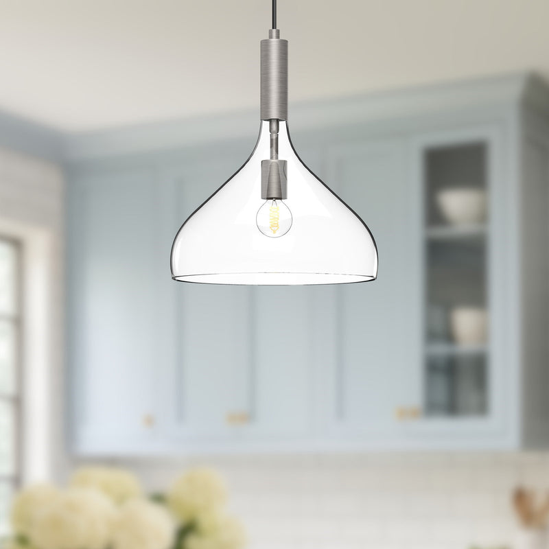 Alora Mood Belleview 12in 1-Light Pendant | Modern Brushed Nickel and Clear Glass | Kitchen Island & Dining Room | Model PD532312BNCL