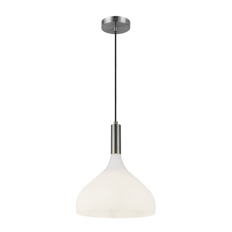 Kuzco Belleview 12in 1-Light Pendant | Classic Brushed Nickel and Opal Glass | Kitchen Island & Breakfast Nook | 14.25 x 11.88 in | Model PD532312BNOP