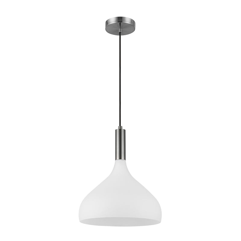 Kuzco Belleview 12in 1-Light Pendant | Classic Brushed Nickel and Opal Glass | Kitchen Island & Breakfast Nook | 14.25 x 11.88 in | Model PD532312BNOP
