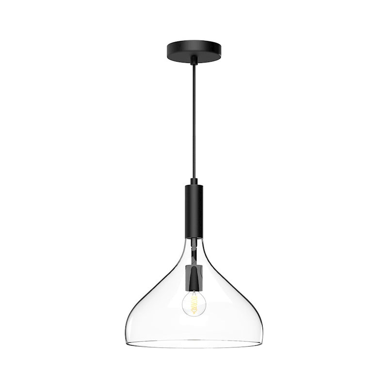 Kuzco Belleview 12in 1-Light Pendant | Clear Glass Matte Black and Opal Glass | Kitchen Island & Dining Room | 14.25 x 11.88 in | Model PD532312MBCL