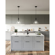 Kuzco Belleview 12in 1-Light Pendant | Clear Glass Matte Black and Opal Glass | Kitchen Island & Dining Room | 14.25 x 11.88 in | Model PD532312MBCL
