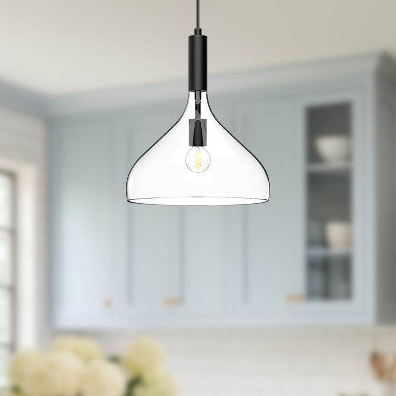 Kuzco Belleview 12in 1-Light Pendant | Clear Glass Matte Black and Opal Glass | Kitchen Island & Dining Room | 14.25 x 11.88 in | Model PD532312MBCL