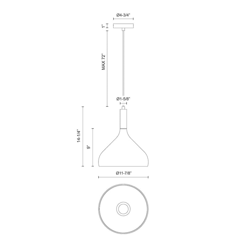 Kuzco Belleview 12in 1-Light Pendant | Clear Glass Matte Black and Opal Glass | Kitchen Island & Dining Room | 14.25 x 11.88 in | Model PD532312MBCL