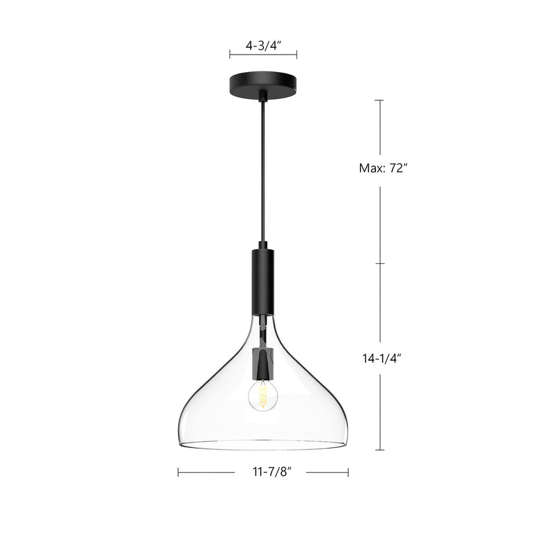 Kuzco Belleview 12in 1-Light Pendant | Clear Glass Matte Black and Opal Glass | Kitchen Island & Dining Room | 14.25 x 11.88 in | Model PD532312MBCL