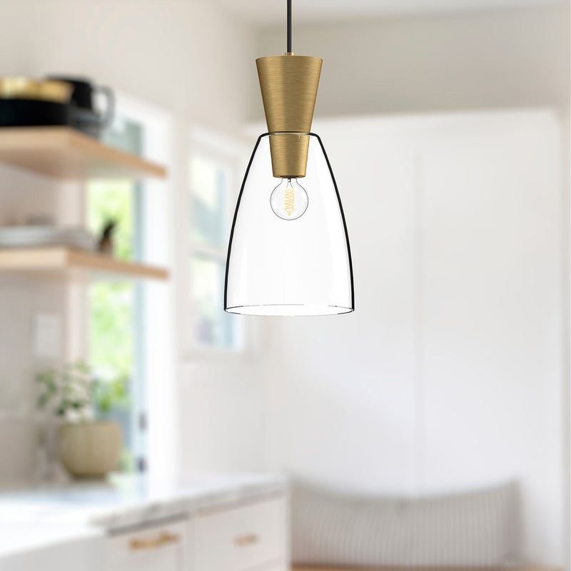 Kuzco Arlo 7in 1-Light Pendant | Brushed Gold and Clear Glass | Entryway & Dining Room | 14in H | Model PD534007BGCL